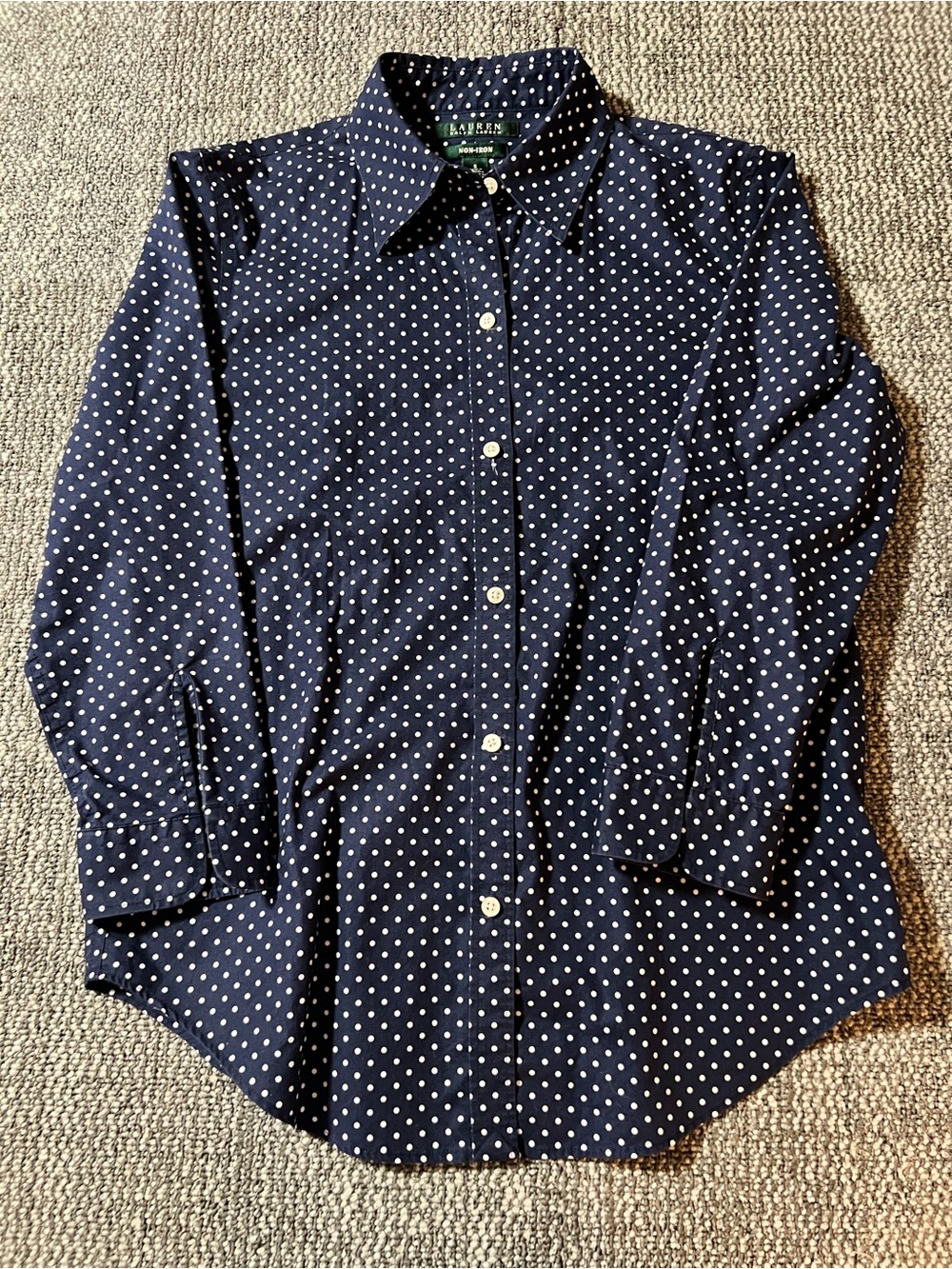 Lauren Ralph Lauren Navy Blue Polka Dot Non-Iron Button Down Shirt - Size S